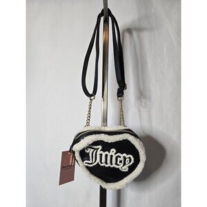 Juicy Couture Licorice Shear Genius Crossbody Black Heart White Faux Fur NWT